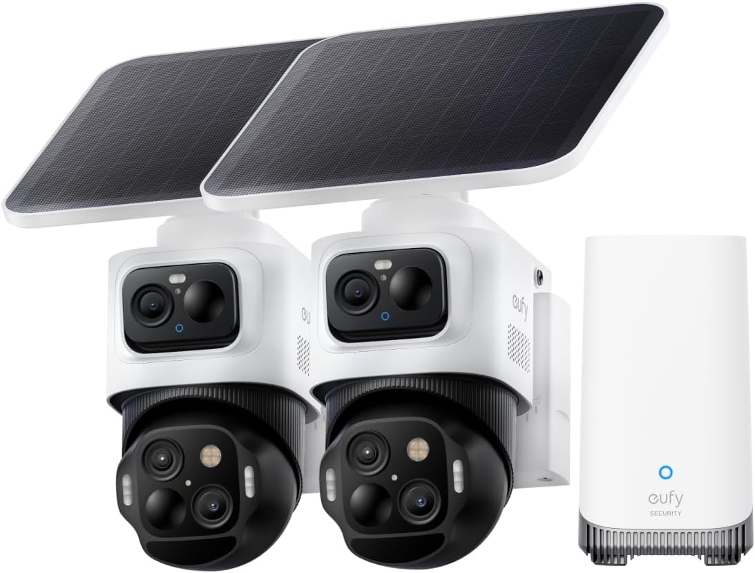 Eufy Security EufyCam S3 Pro Kit 4 Telecamere Solari Wireless – 4K, Visione Notturna MaxColor, Riconoscimento Facciale AI, Pannelli Solari Integrati, HomeBase Con Storage Locale 16 GB Espandibile, Senza Canone